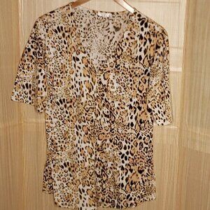 Ekouaer Womens Orange Brown Animal Print Knit Tunic XL